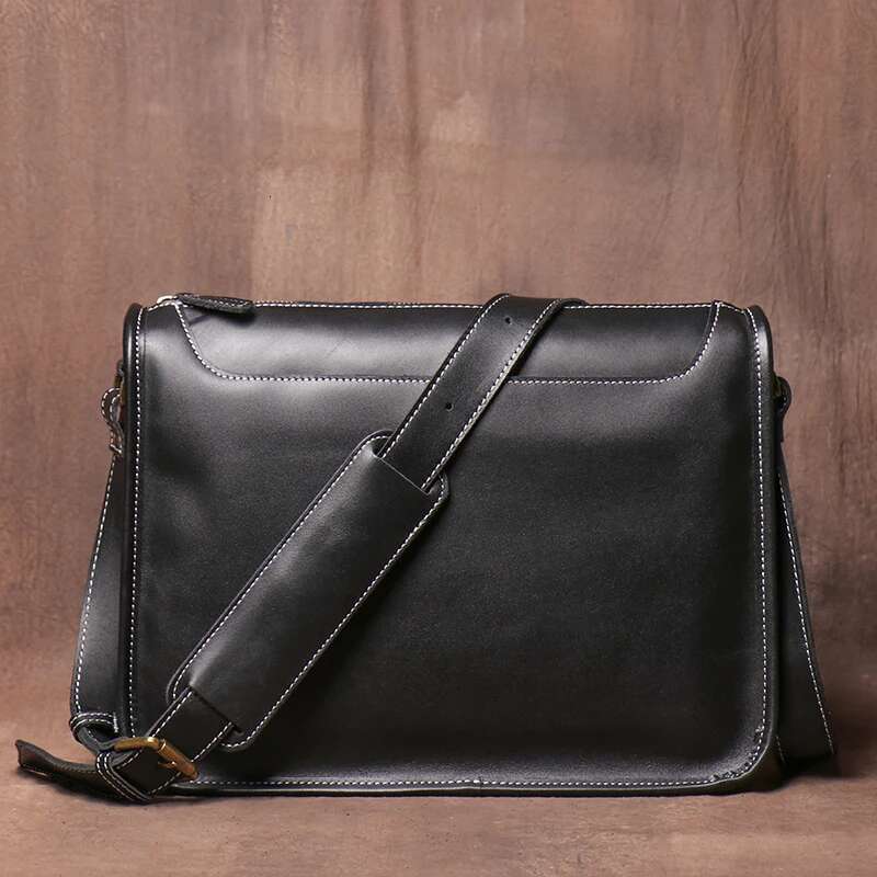 LUOKIR Men's Vintage Crazy Horse Cowhide Crossbody Simple Casual Genuine Leather Shoulder Messenger Bag For 12.9 Inch Ipad