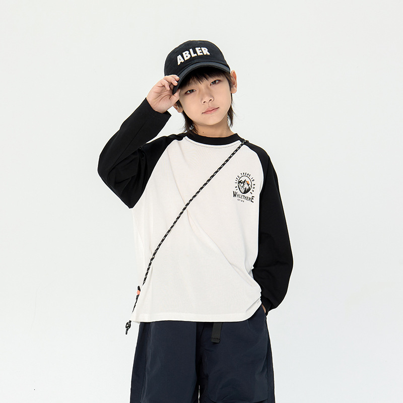 Ddmyshoesvip Boys Spring New Style Shoulder Long Sleeve T Shirt Casual Middle And Small Children S Handsome Top TEE Trendy