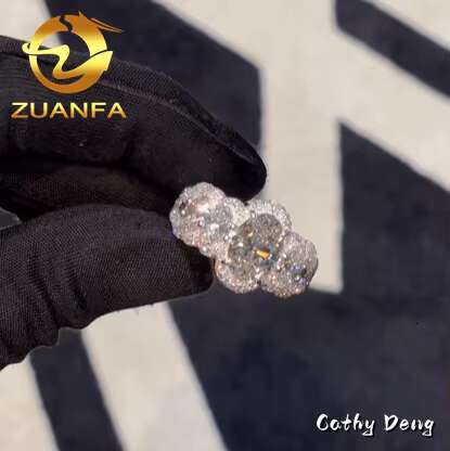 Luxury Custom Moissanite Cuban Rings Iced Out Men Diamond Rings 925 Silver Men Hip Hop Ring