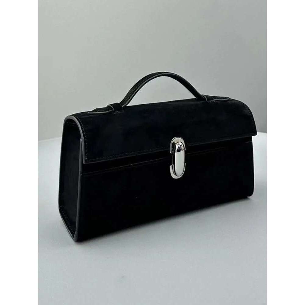 New Women Fashion Tote Handbag Cowskin Hasp Flap Casual Solid Color Vintage Suede Satchels Office Ladies Elegant Small Bags