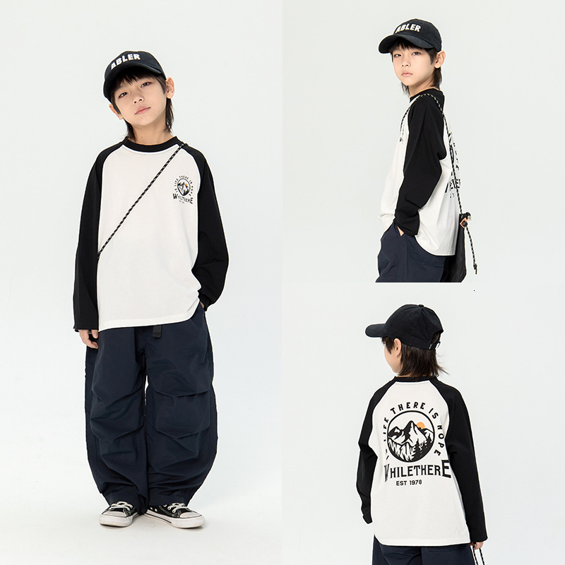 Ddmyshoesvip Boys Spring New Style Shoulder Long Sleeve T Shirt Casual Middle And Small Children S Handsome Top TEE Trendy