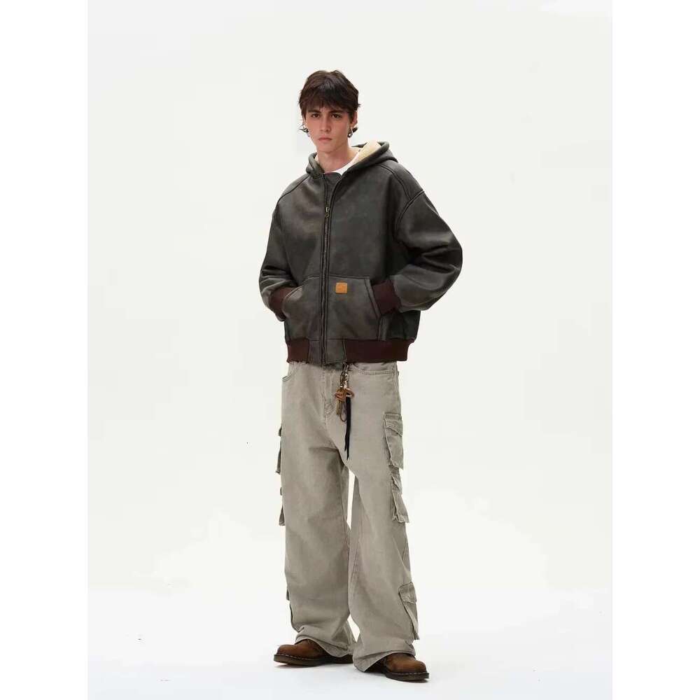 Heavy And Old Fur Integrated Hooded Jacket For Loose Casual Thickened Veet Y2k Coat Men Winter