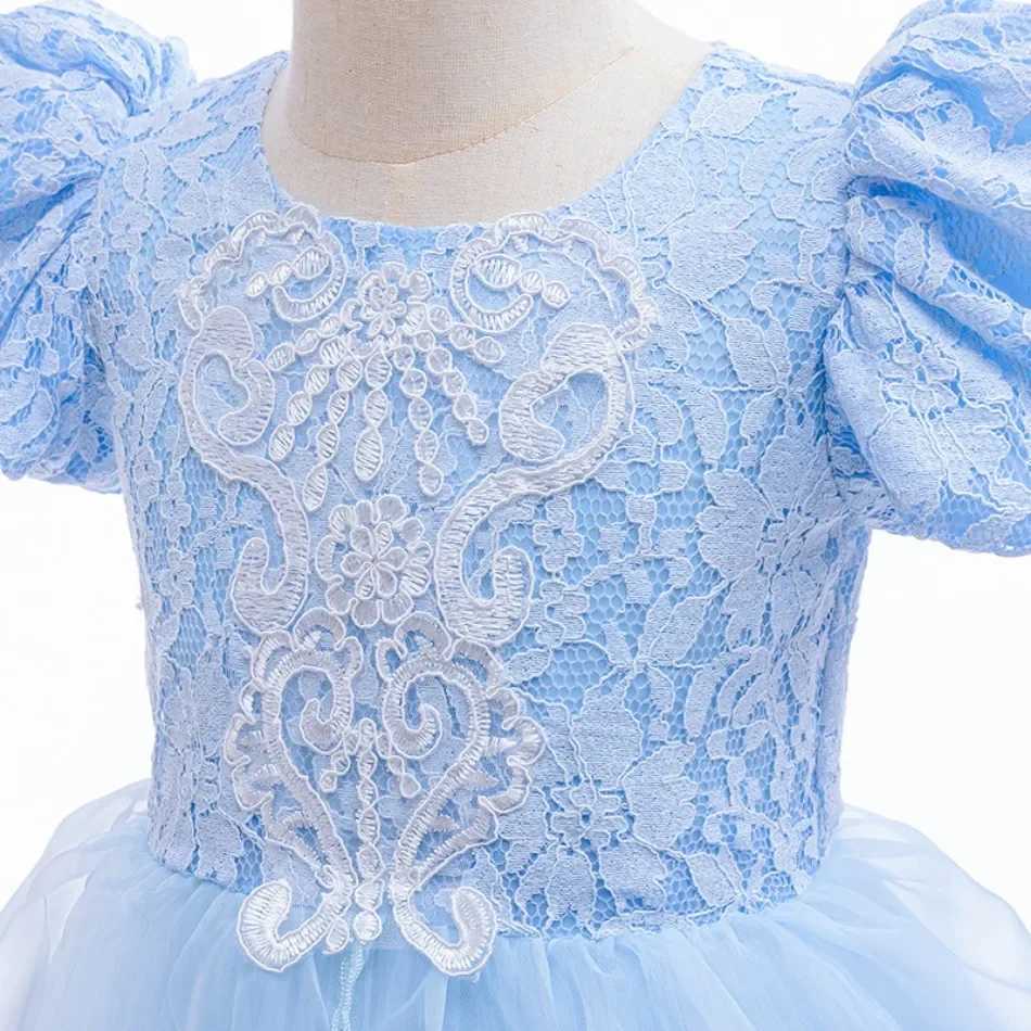 Disney 2025 New Cinderella Role Playing Dress Lace Blue Princess Dress Girl Carnival Halloween Birthday Party Blue Dress+AccessoriesXJ250411