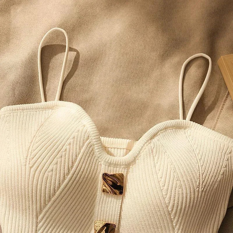 Summer cross knit pendant womens French sexy beauty vest slim fit sleeveless Tshirt without chest cushion short sleeved 250407