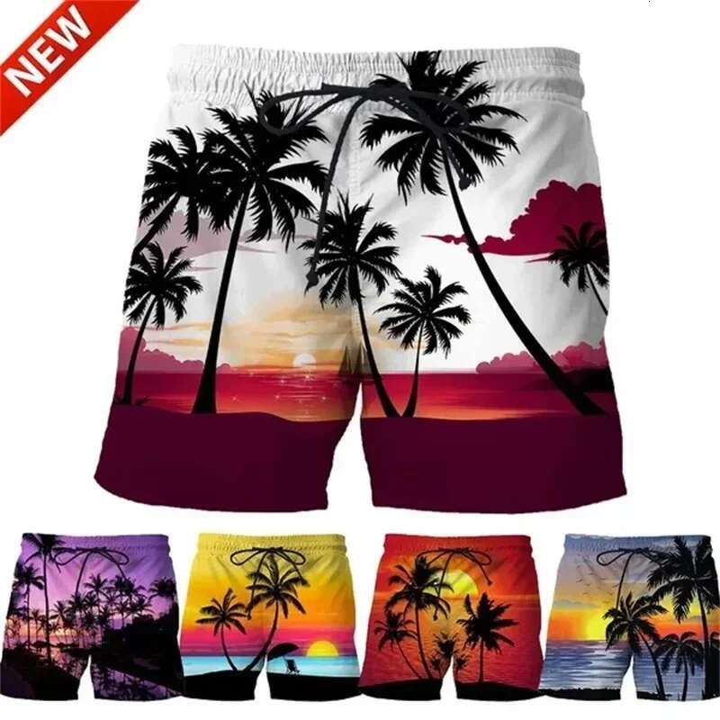 Coconut Tree Hawaiian Beach 3D Printing Summer Men's Casual Swimming Shorts High Elastic Quick Dry Swim Trunks