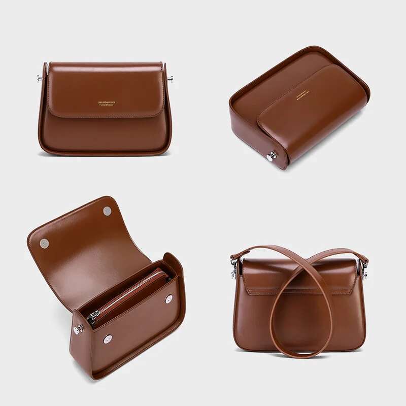 Women's Female Elegant Saddle Shoulder Bag 2024 New Fashion Textured Niche Design Cowhide Split Leather Crossbody Messenger