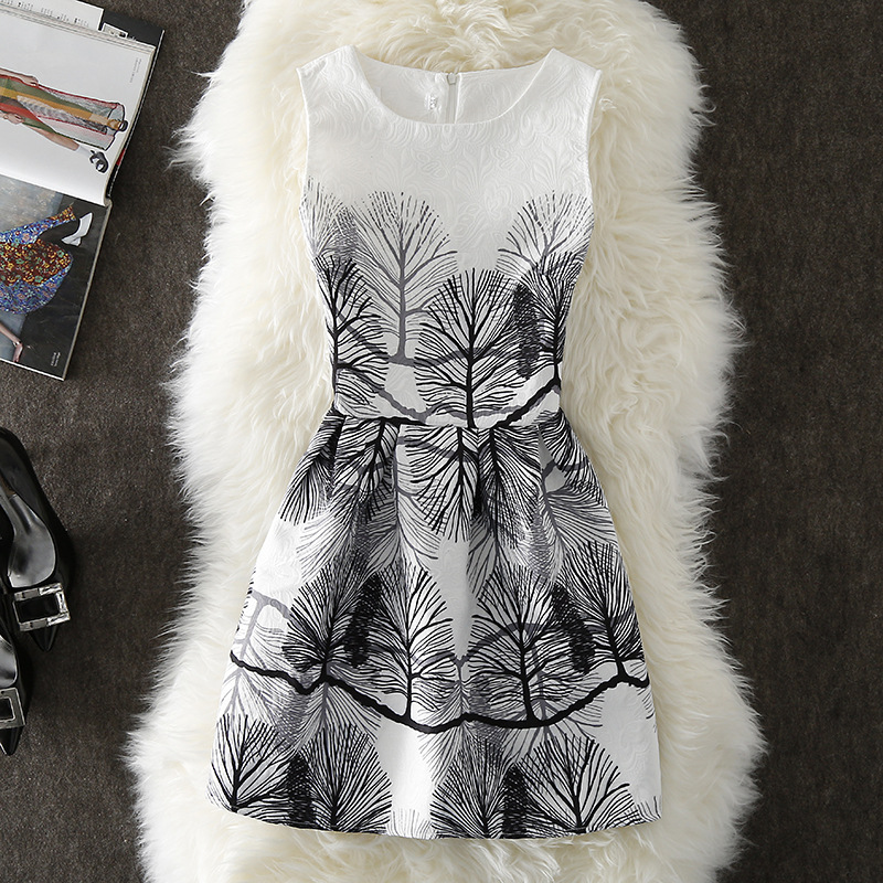 G80 Spring Jacquard Series Women's Fashion Printed Dress Slim Fit Sleeveless