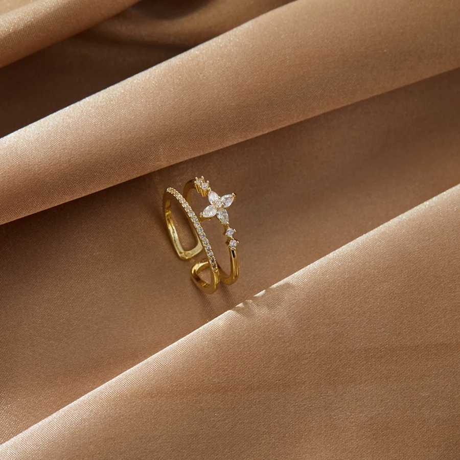 Zircon Double Cross Womens Ring Gold Plated Stainless Steel Cross Ring Luxury Wedding Couple Ring Fashion JewelryXJ250412