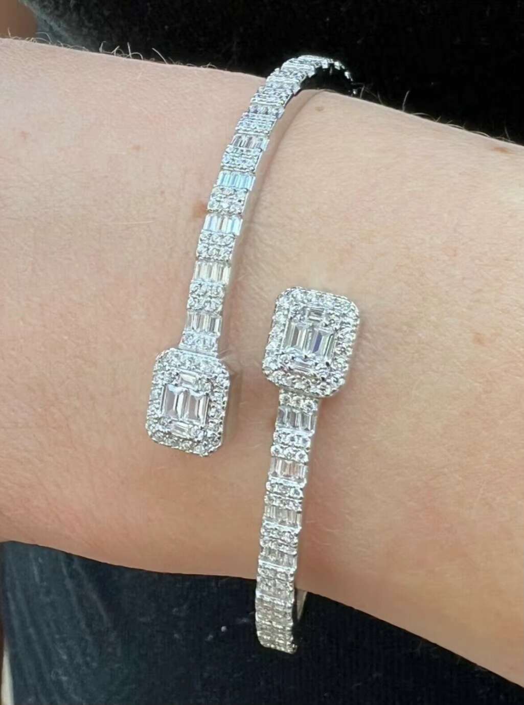 Fine Jewelry 925 Sterling Silver Iced Out VVS Baguette Moissanite Bracelet T Square Diamond Cuban Link Bangles for Women Men