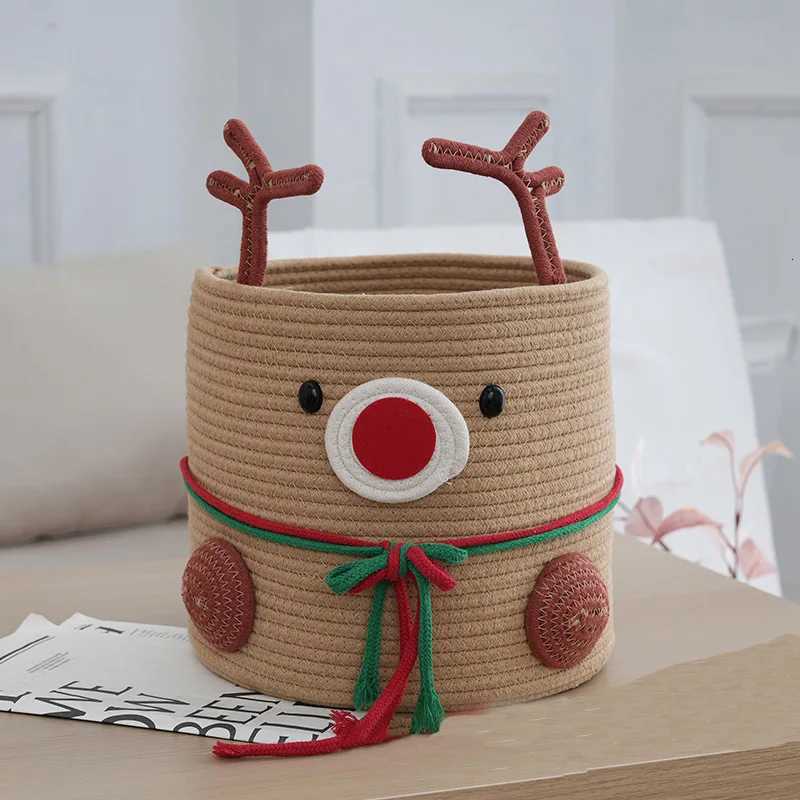1pcs Christmas Reindeer Cotton Rope Woven Storage Basket Large Capacity He Clothing Storage Basket Christmas Decoration Y251112