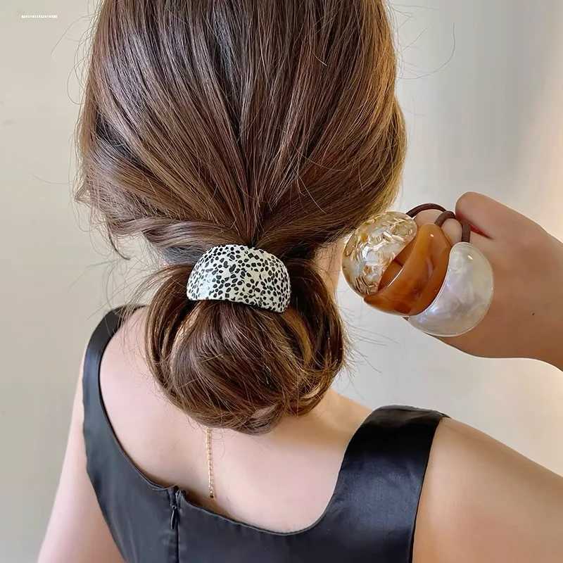 Korean Acetic Acid Oval Half Round Buckle Hair Rope Womens Retro Elastic Ponytail Frame Curling Accessories Headwear Y2504012