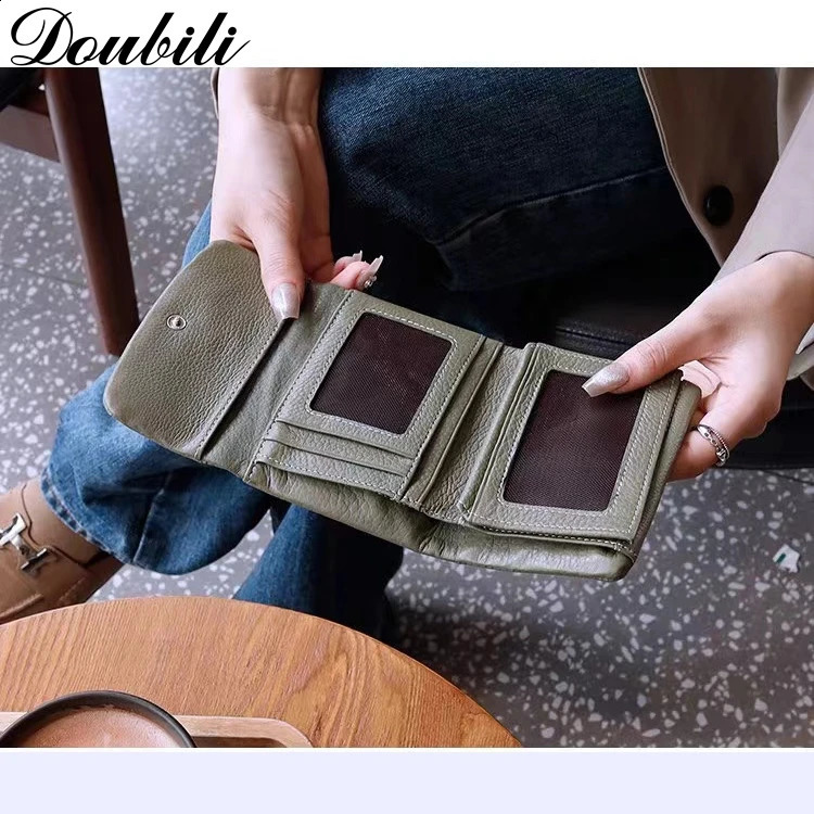 Double short womens wallet made of genuine leather and soft leather fashionable womens handbag 250411