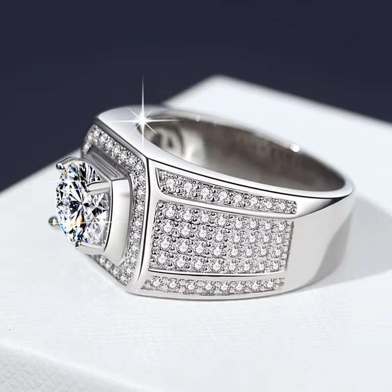 Husky Jewelry Full Star Deluxe Wide Edition Mens Diamond Sterling Silver Moissanite Ring of Men