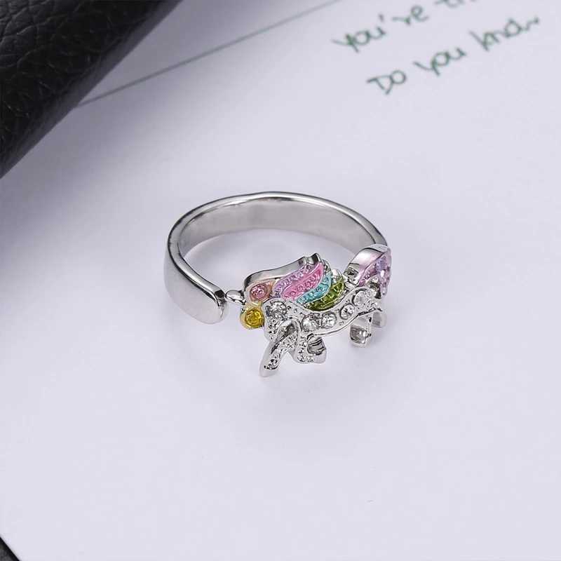 Cute unicorn ring fashion cartoon horse jewelry set suitable for girls children women party animal jewelryXJ250412