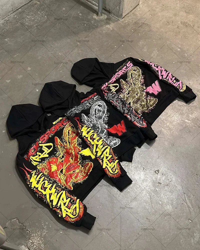 Gothic trend letter printing oversized mens hoodie Y2K street hip-hop Harajuku loose zipper womens sweater 250411
