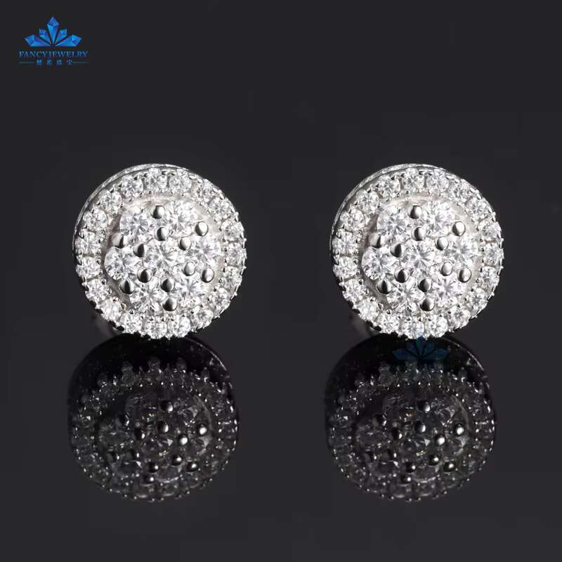 Hot Sale Vvs Moissanite Cluster Earring Studs Iced Out Round Brilliant Cut Diamond Silver Earrings Stud Flower Earrings