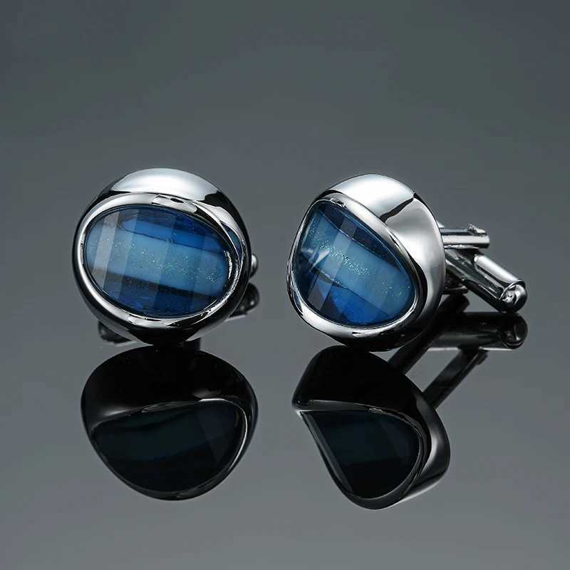 High quality blue round cufflinks brand new and fashionable French shirts mens wedding crystal cufflinksT250412