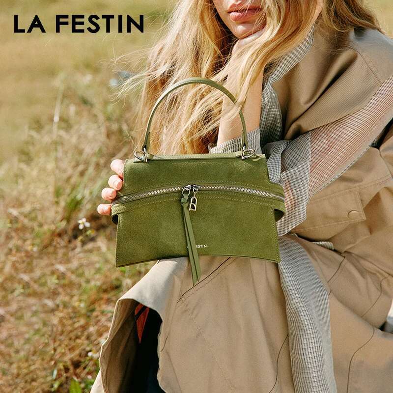 LA FESTIN Original Brand Women's Bag 2025 New Green Shoulder Crossbody Suede Handbag Designer Leather Bag
