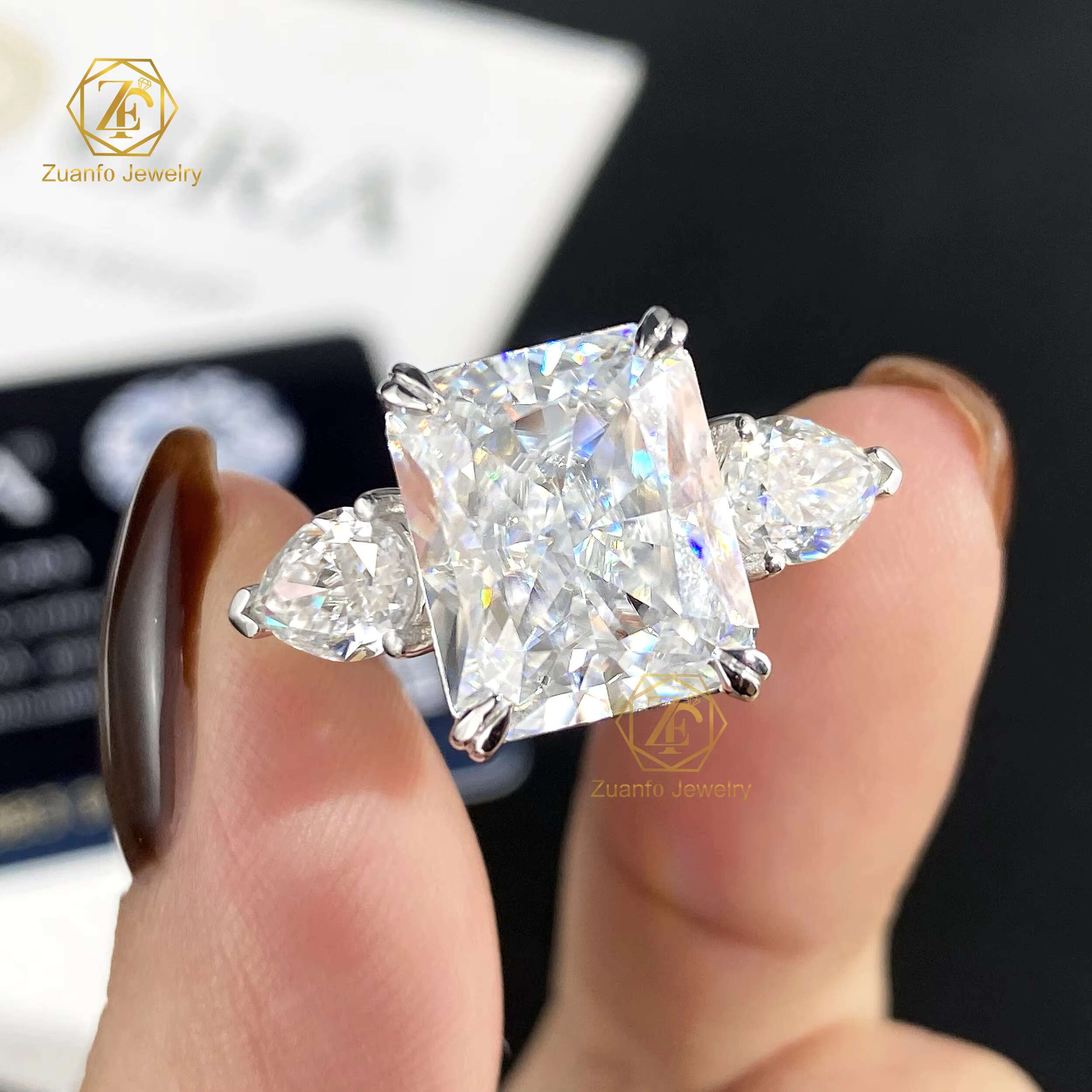 Pass Diamond Tester 925 Silver 10k 14k 18k Solid Gold Radiant Cut Moissanite Ring Eternity Promise Wedding Band Ring