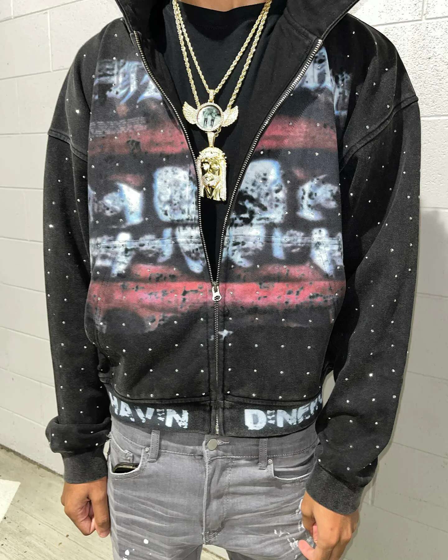 Streetwear Fashion Rhie Zip Up Sweatshirt Haruku Lips Graphic Print Oversized Hoodie Goth Black Hooded Jacket Men Women