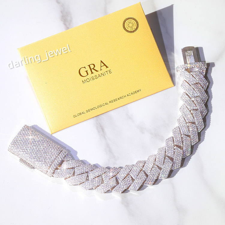 Fast Delivery Wholesale 20MM VVS Moissanite Gold Plated 925 Silver Bracelet Men Hip Hop Style Iced Out Diamond Cuban Bracelets