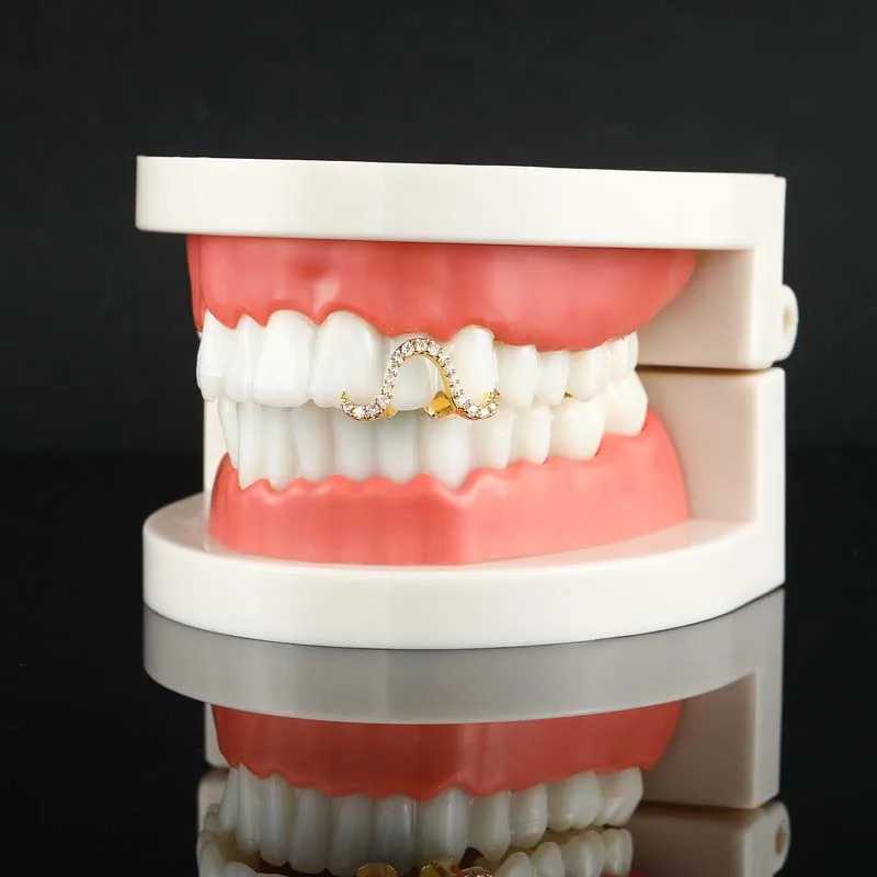 1Pc silver wavy tooth cap suitable for women new punk metal smooth zircon geometric curve dental Grilz jewelry accessories W250412