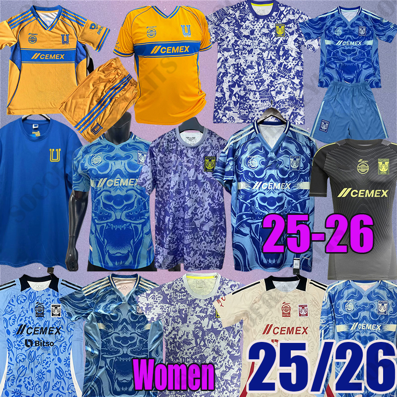 25 26 GIGNAC Tigres UANL tigers soccer jerseys LIGA MX S. CORDOVA Player Version Football Shirts goalkeeper NAHUEL OZZIEL RES Men Uniforms kids kits