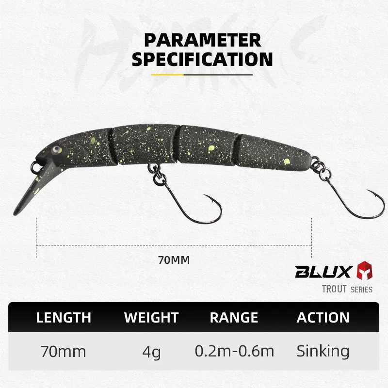 BLUX HYDRAM-S Joint Minnow 70mm 4g 0.2-0.6m Fishing lure Sinking Crank Wobbler Area Trout Stream Freshwater Bait Gear Z250411