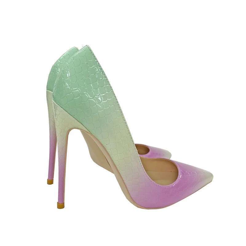 Gradient sweet dress with color blocking slim high heels, light mouthed pointed toe, plus size women's shoes