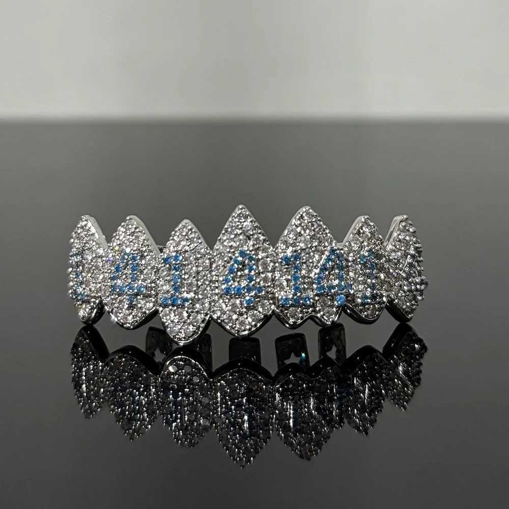 YONGX Top and Bottom Iced CZ Stone Tooth Cap Suitable for Women Men Dental Grills Blue Zirconia Grills Jewelry Dough W250412