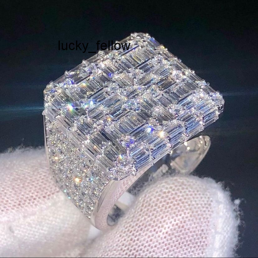 Hip Hop Fine Jewelry Ring Iced Out VVS Baguette Moissanite Diamond Silver or 10K 14K Real Gold Rings