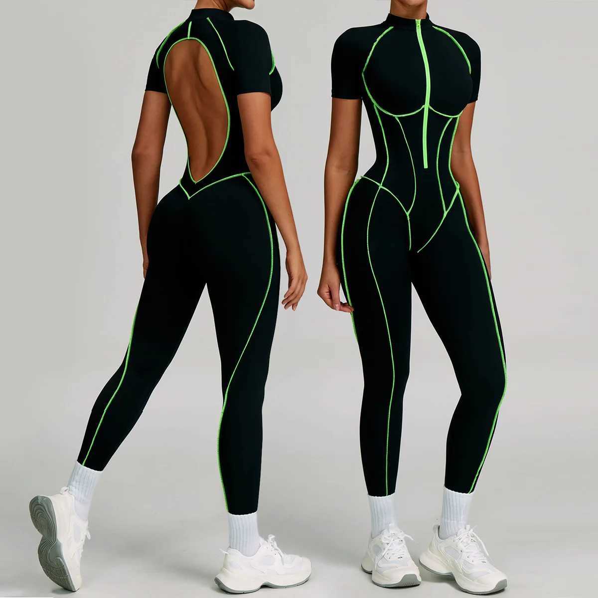 Women Bodysuit Yoga Set One-Piece Jumpsuit Gym Sports Push Up Dance Running Beautiful back tight-fitting fitness Workout Clothes J251112