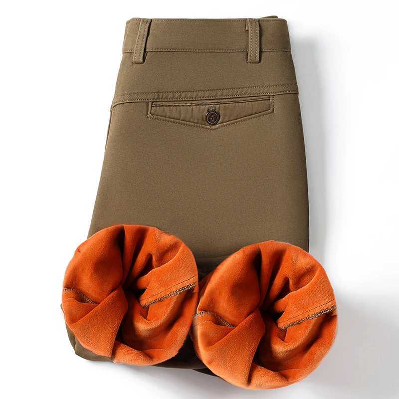 Mens winter wool Trousers cotton business casual pants thick warm formal dress pants khaki black loose straight pants W250411