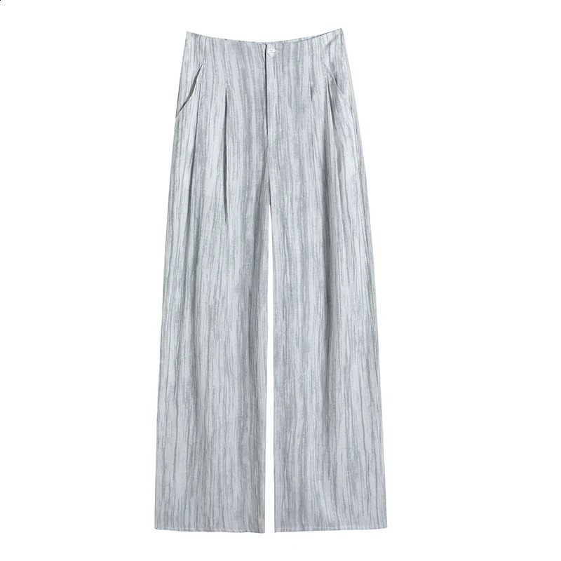 2025 Summer Tencel Linen Pants Women High Waist Tie-Dye Texture Thin Sunscreen Wide Leg Trousers 250411