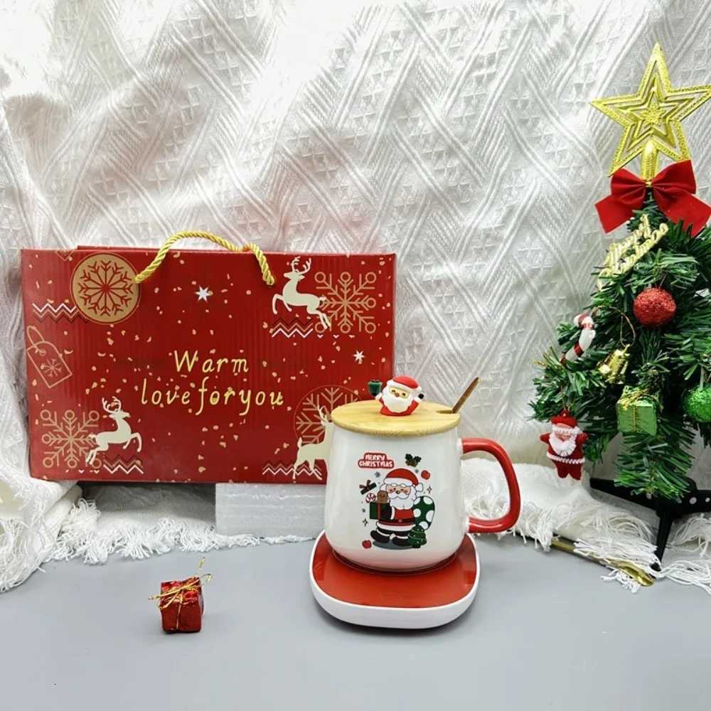 Christmas New Merry Christmas Gifts Kit Wooden Lid Santa Claus Pattern Coffee Cup Spoon Sets Warm 55 Snowman Teaspoon for Office Home Use Y251112