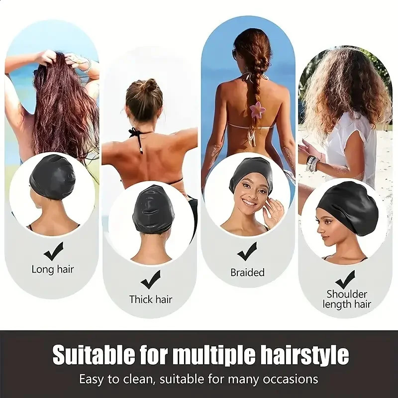 1pc Large Silicone Swimming CapWaterproof Silicone Swim Cap - ned For Long Hair Anti-Slip n Cap 250411