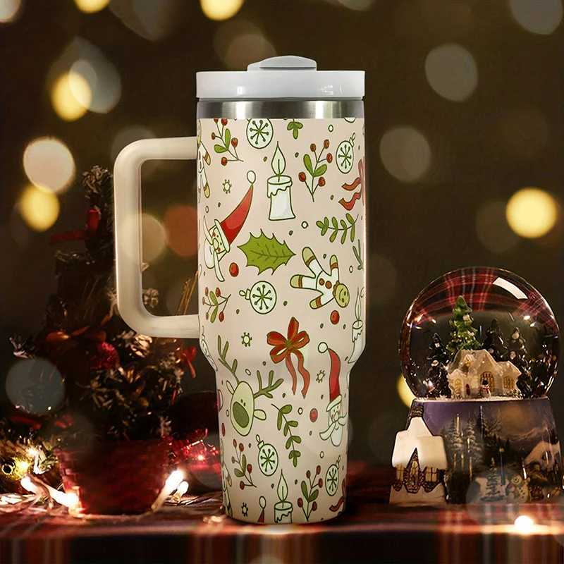 Christmas Christmas Stainless Steel Thermos Bottles 40oz Tumbler Cold Hot Drinks Insulated Water Bottle with Straw Car Cup Travel Mug Y251112