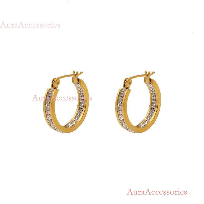New Hot Sale Gold Geometric Zircon-encrusted Jewelry Accessories Round Hie Hoop Earrings