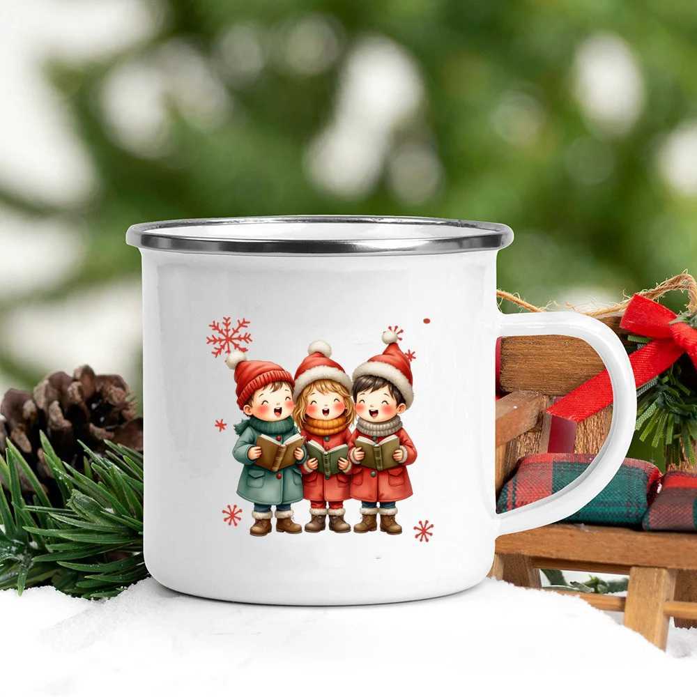 Christmas Child Christmas Mug Santa Deer Print Mug Hot Cocoa Chocolate Mug Drink Jiuce Cup Christmas Decor Enamel Mugs Xmas Gift for Kids Y251112