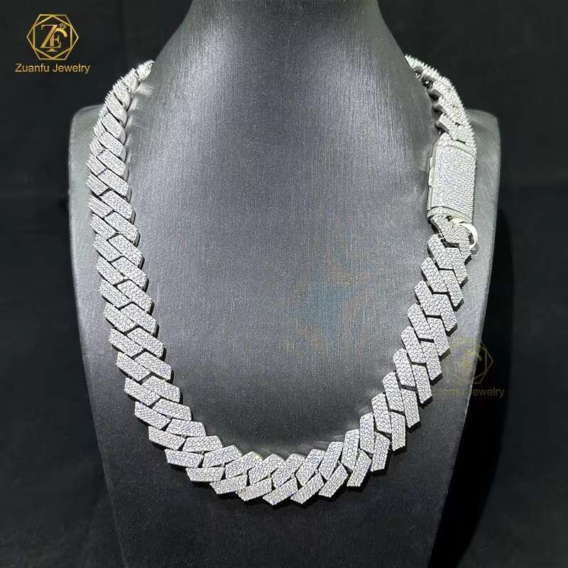 Hip Hop Jewelry Large Size 18mm Necklace VVS Moissanite Pass Tester with GRAWhite Gold Plated Cuban Link Chain for Rapper