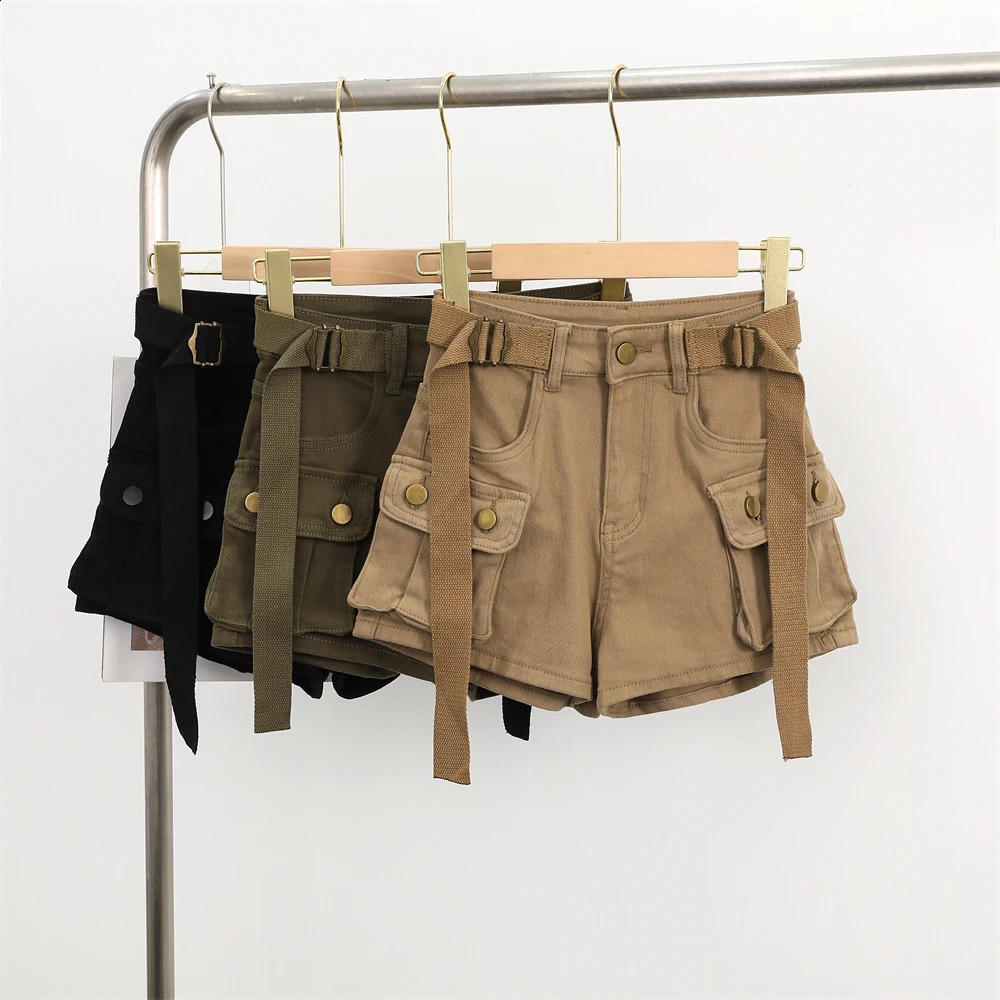 Spring/Summer Solid High Waist Versatile Denim Shorts Womens Simple Work Clothes Wide Leg Shorts Casual Street Clothing Trend 250411