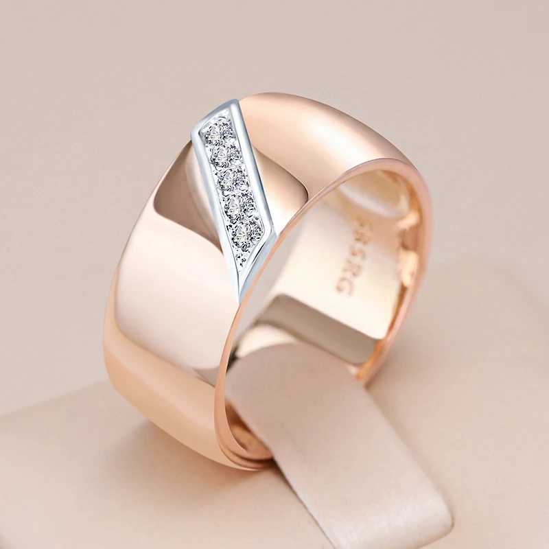 Kinel Luxury Natural Zircon 9mm Wide Womens Ring 585 Rose Gold Silver Mixed Design Daily Bridal Wedding JewelryXJ250412