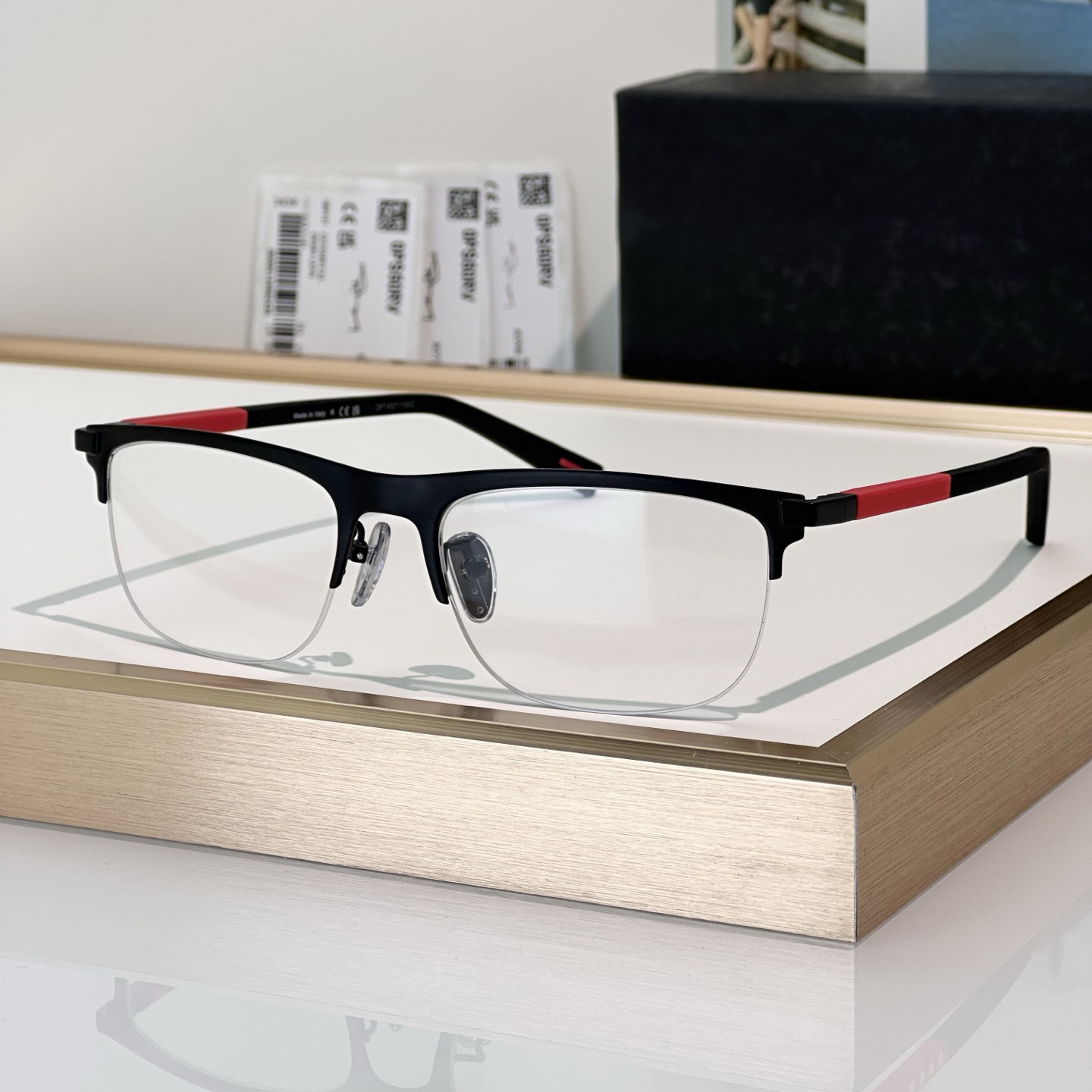 Optical Eyeglasses For Men Women Retro 50R Designer Fashion Sheet Metal Half Frame Detailed Elasticity Square Style Anti-Blue Light Lens Plate With Box