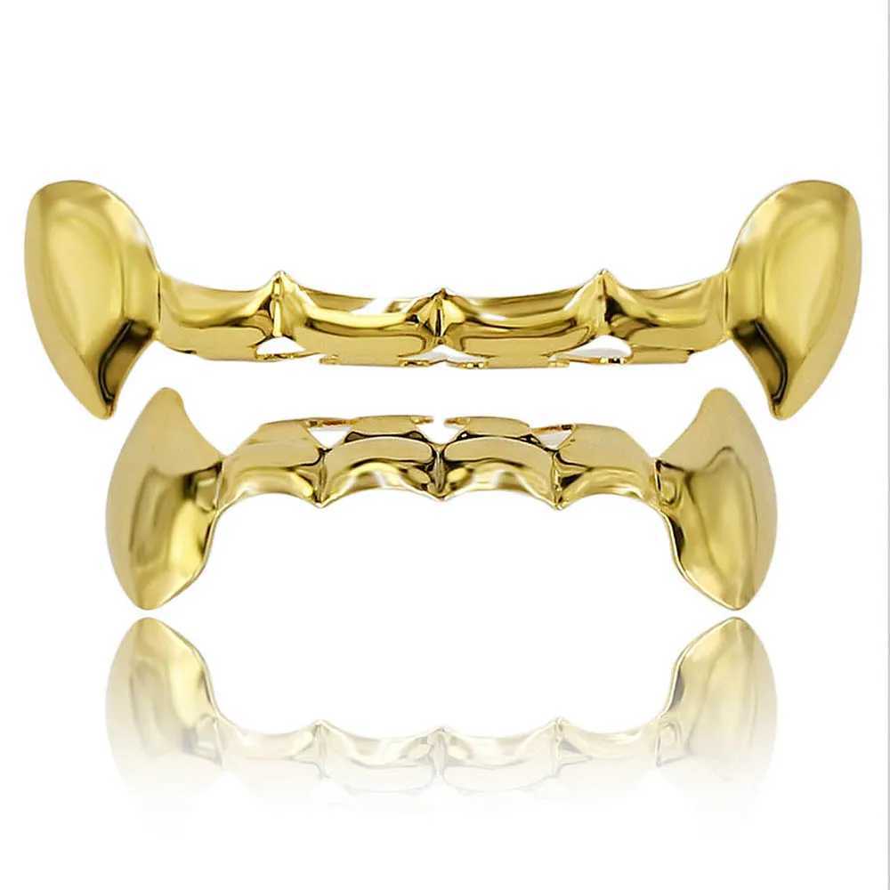 Jinao New 2024 Hip Hop Vampire Fan Tooth Set Grilz Mens Up and Down Barbecue Punk Rap Singer Halloween FLame Cosplay W250412