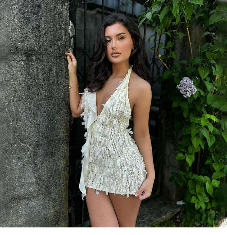 Women's Wear INS Women's Summer New Product Sexy And Spicy Hanging Neck Lace Up V-Neck Open Back Slim Fit Wrap Hip Dress