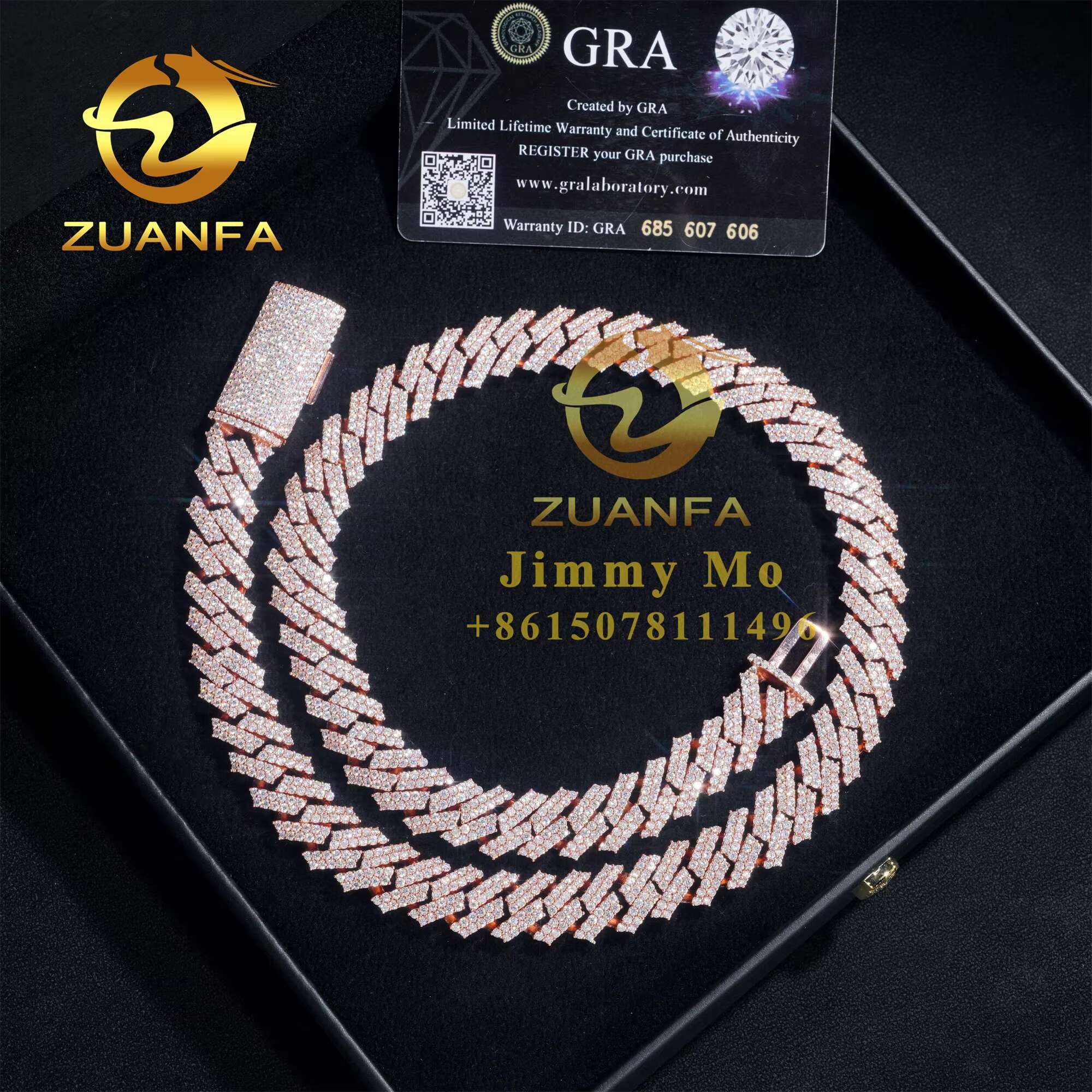 14mm Two Rows Pass Diamond Tester 925 Silver Rose Gold Plated Iced Out Hip Hop Flawless Moissanite Diamond Cuban Link Chain