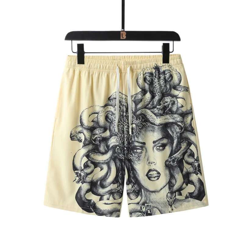 Summer Fashion Medusa Pattern Retro Men Embroidered Vintage Oversized Shorts Man Loose Casual Short Pants Male Streetwear