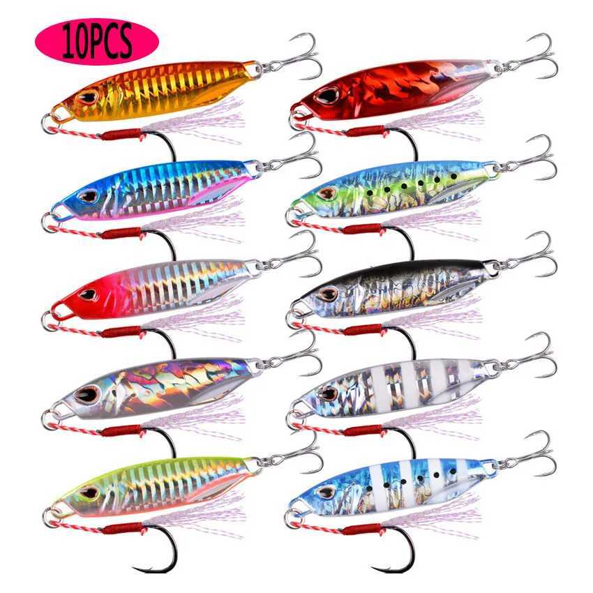 10PCS/lot Metal Cast Jigs Lure Spoon 10G - 30G 40G 50G Shore Casting Jigging Fish Sea Bass Fishing Lure Artificial Bait Tackle Z250411