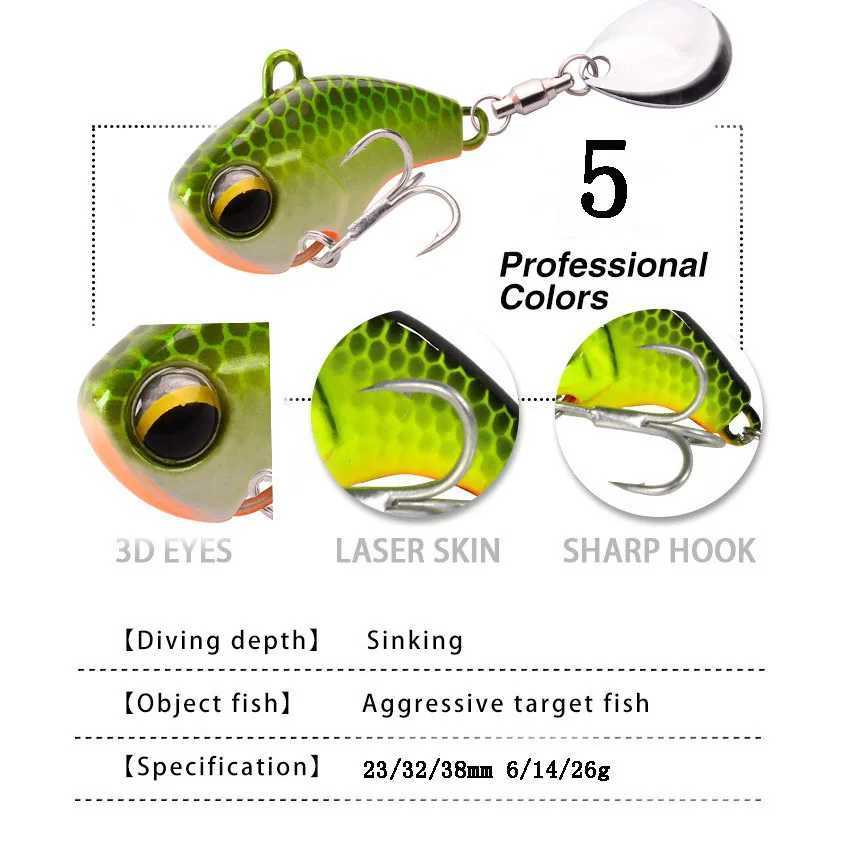 New Arrival 1PCS 6g/14g/26g Metal VIB Fishing Lure Spinner Sinking Rotating Spoon Pin Crankbait Sequins Baits Fishing Tackle Z250411
