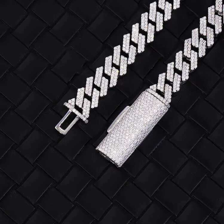 Fashion Hip Hop Cuban Bracelet 8mm 10mm 12mm 13mm 14mm 15mm Sterling Silver VVS1-D Moissanite 2 Rows Cuban Link Bracelet